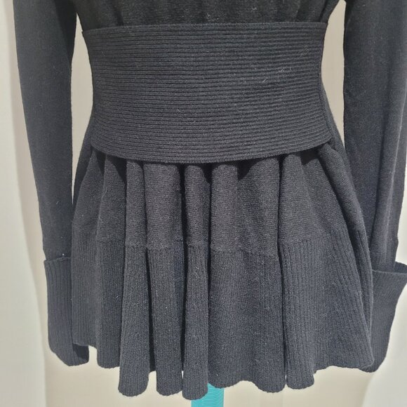 COS Long Sleeve Wool Blend Gathered Back Belted Peplum Sweater Size XS Black - Picture 8 of 12
